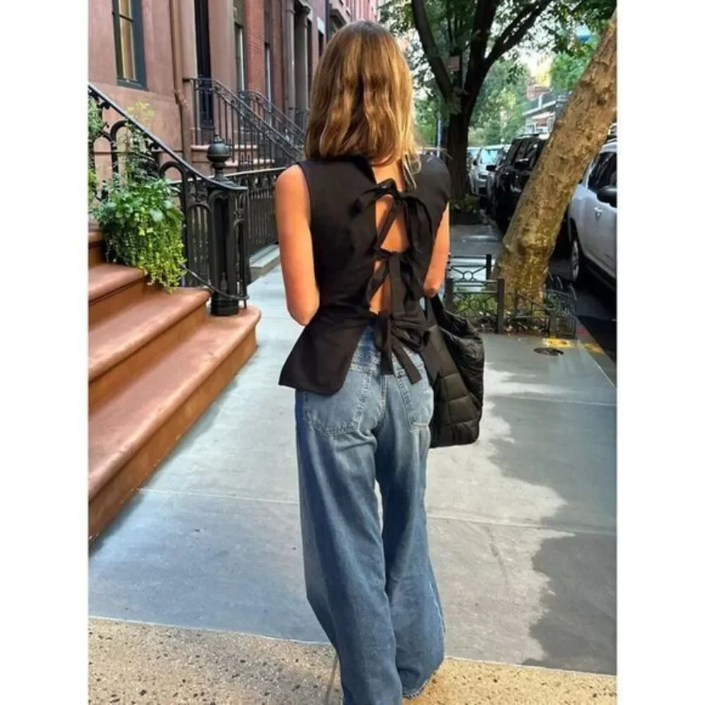 Commense‎ Chic Cotton Knotted Multi-Wear Black Top Bow Detail Small - Picture 3 of 13